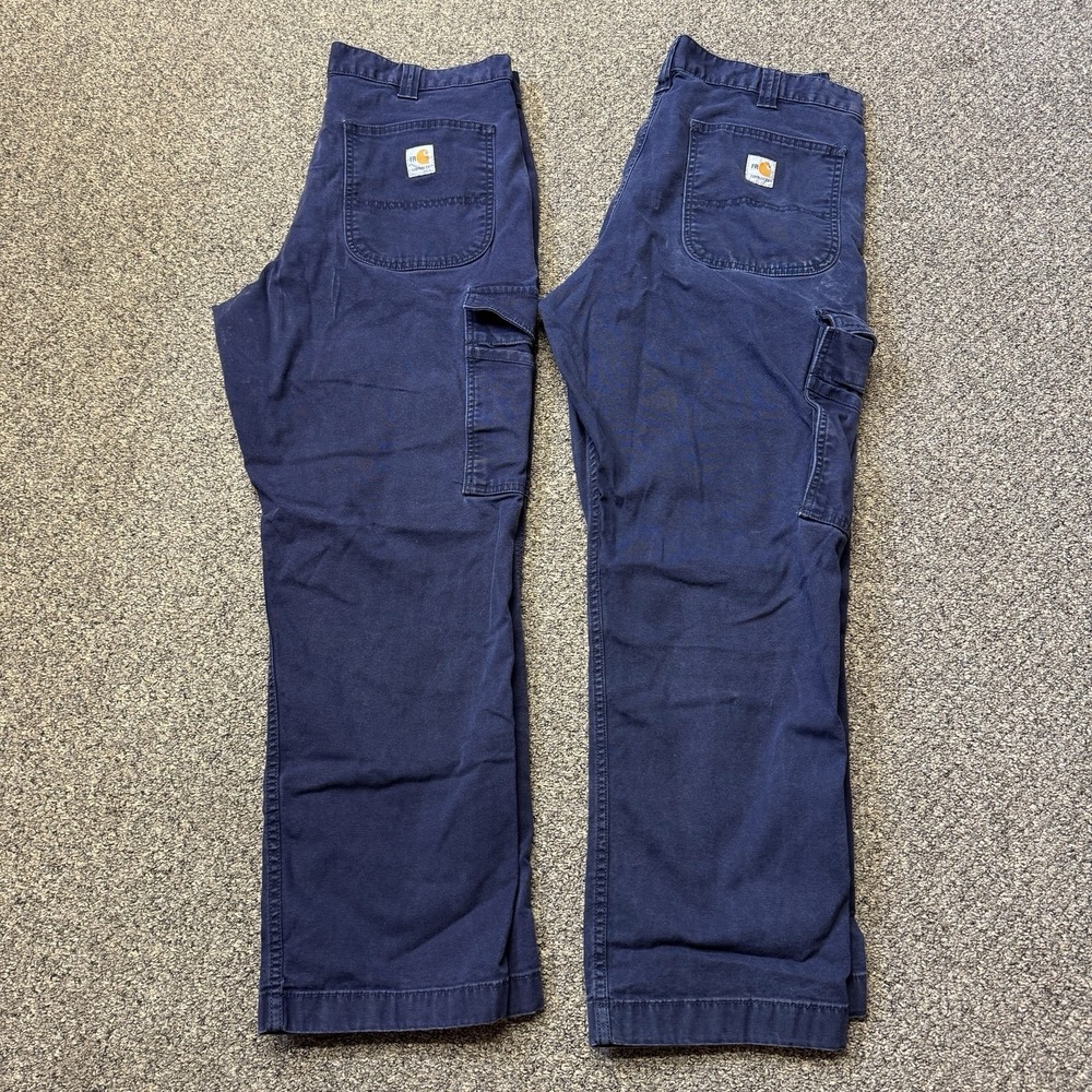 2 Pair Carhartt FR FLAME RESISTANT Relaxed Fit 36x29 Blue Cargo Pants Work Lot - Picture 12 of 12